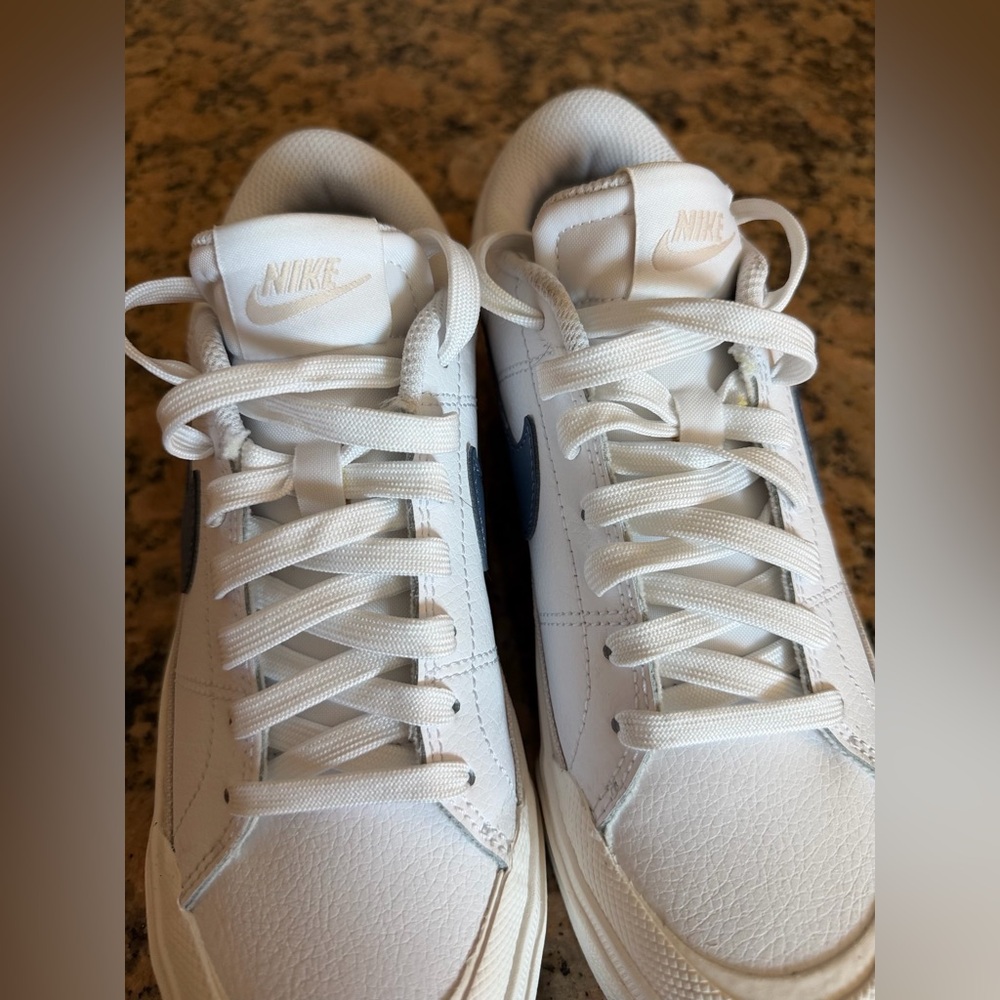Nike White Sneakers with Blue Swoosh Platform - Picture 9 of 15
